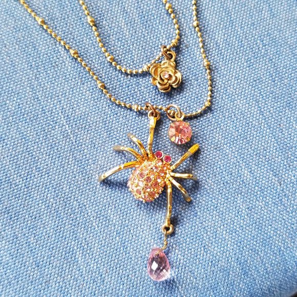 Betsey Johnson RARE 2-Strand Pink Spider Necklace - NWOT - Picture 1 of 6
